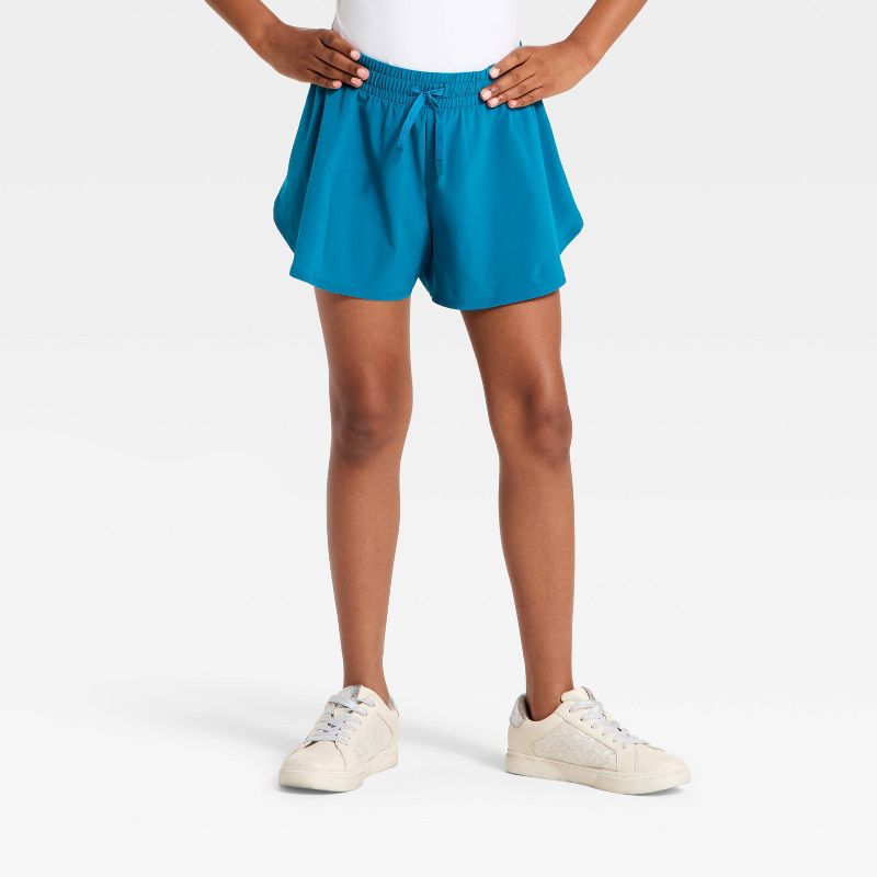 Girls' Mid-Rise 2 in 1 Flowy Shorts - All In Motion™ Teal Blue XXL