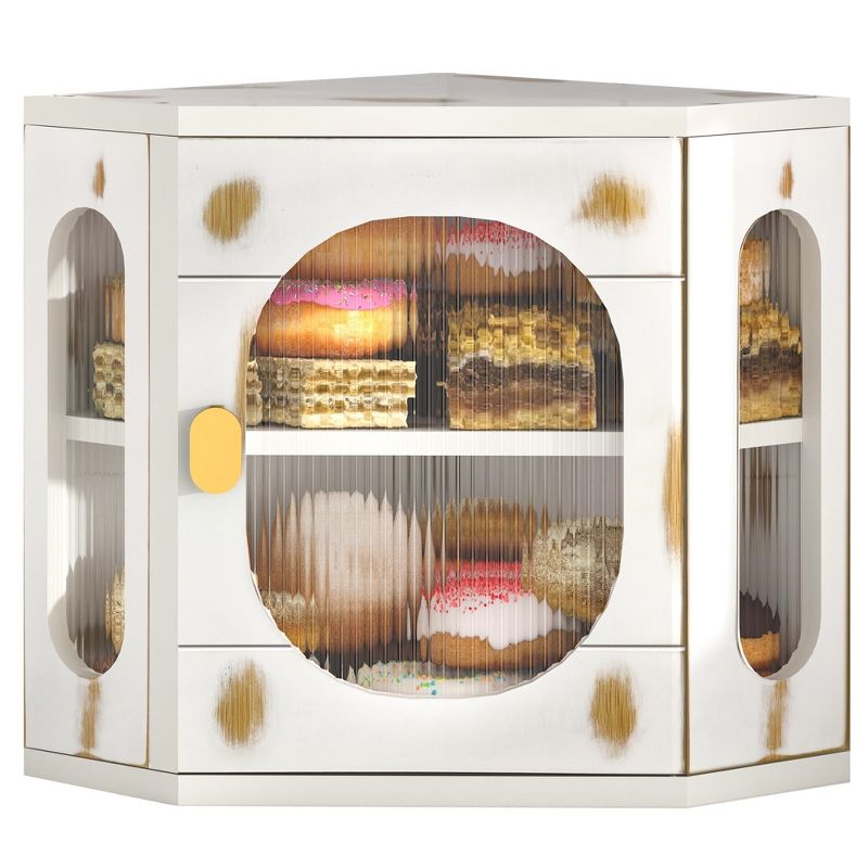 MOEPISY Large Wooden Corner Bread Box, Storage Container for Kitchen Countertop (Antique White)