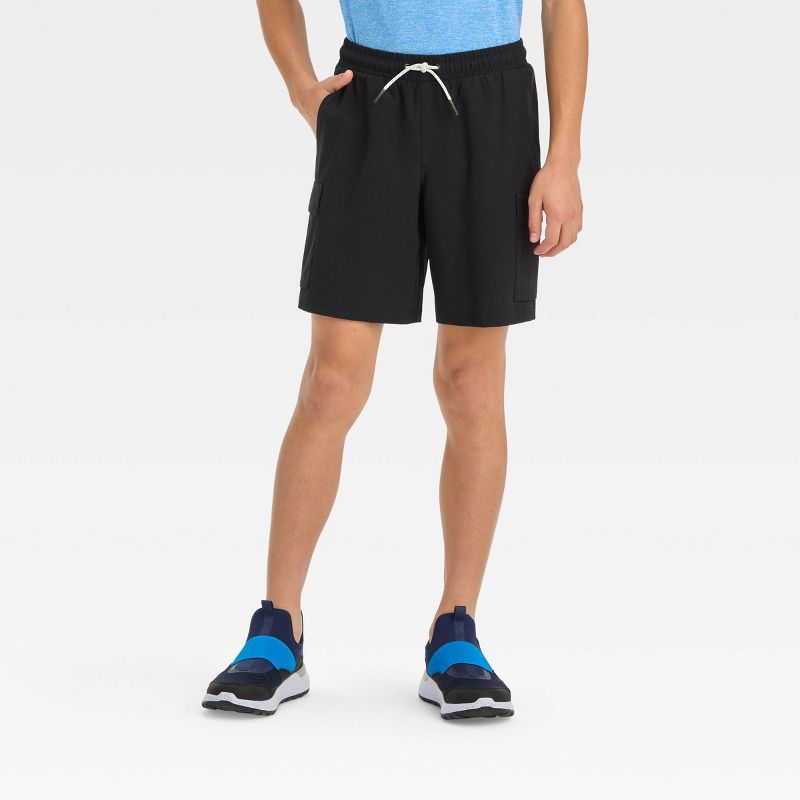 Boys' Adventure Shorts - All In Motion™ Black XS: Lightweight Recycled Polyester, Spandex, Elastic Waist, Side Pocket