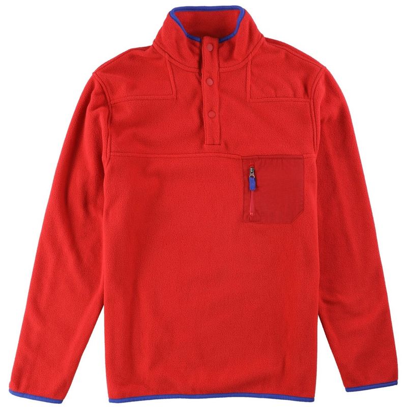 Club Room Mens Bttn Mock Fleece Pullover Sweater, fire, Large