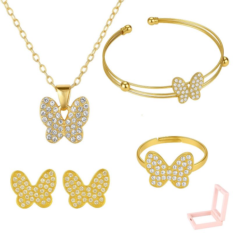 Rose Gold Alloy Butterfly - Shaped Crystal Modern Women's Jewelry Set
