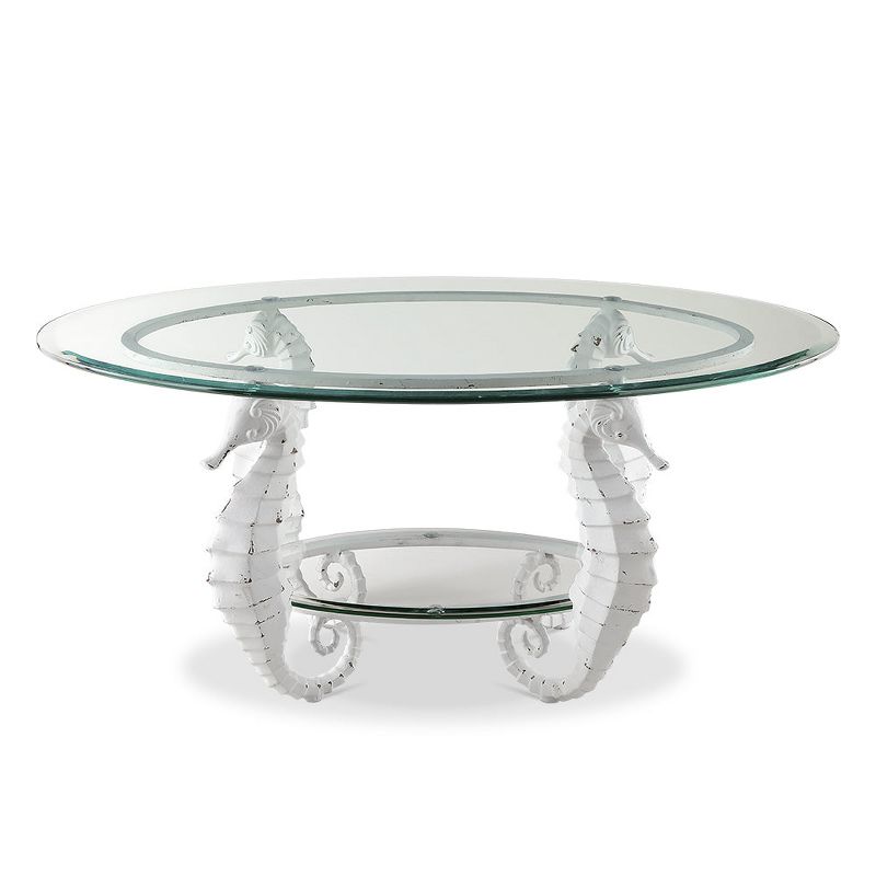 SPI Home Seahorse Coffee Table – 42" Glass-Top Nautical Table with Sculpted Marine Base, Coastal Living Room Statement Furniture