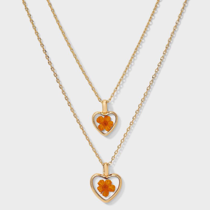 Bella Uno Bellissima 14kt Gold Dipped Flower Duo Necklace Set Extender