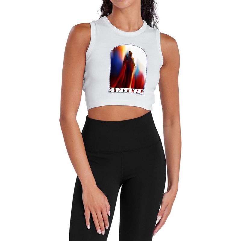 Women's Superman 2025 Look Up Poster Sleeveless Crop Top Tank, White, X Small