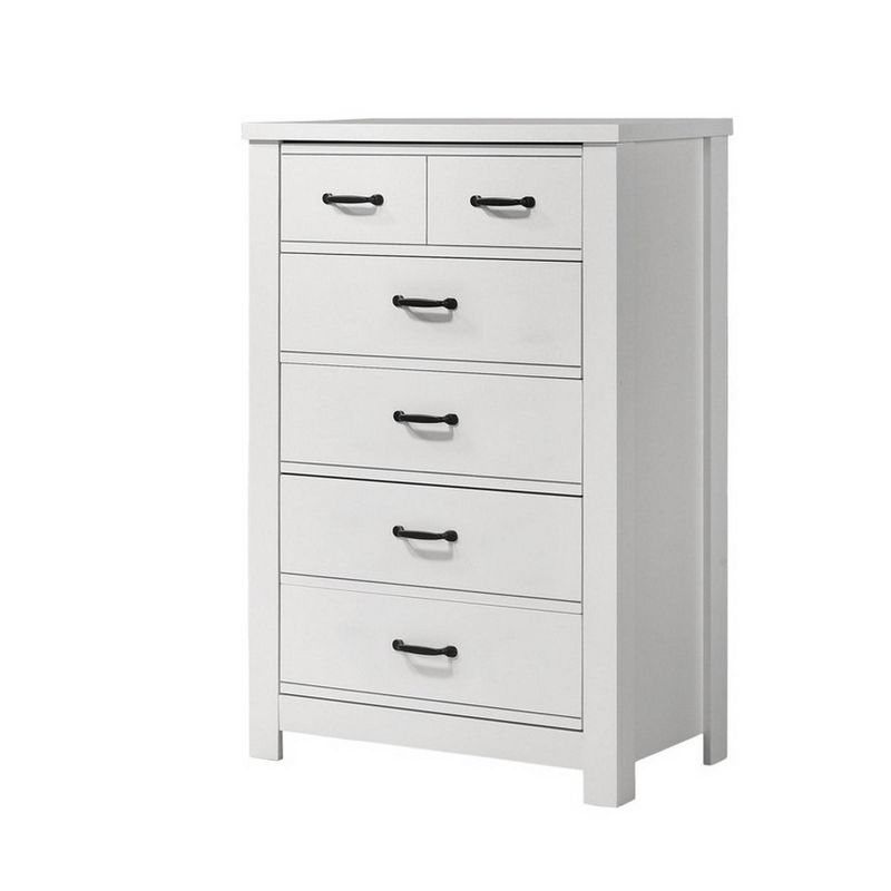 47" Dresser with 6 Drawers White - Benzara: Contemporary Bedroom Furniture, Space-Saving Design