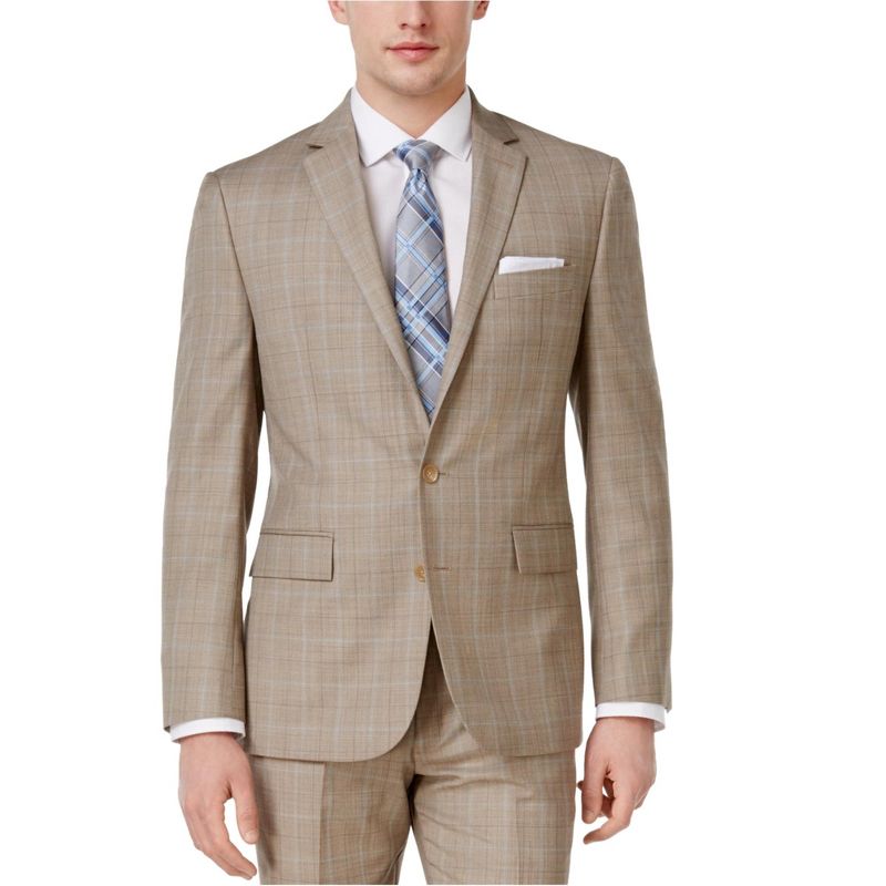 Ryan Seacrest Mens Plaid Two Button Blazer Jacket, brown, 36 Regular