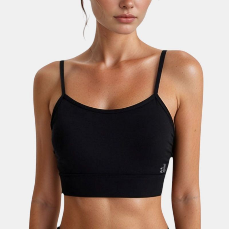 Anna-Kaci Active Women's Longline Sports Bra with Spaghetti Straps and Scoop Neck for Light Support Yoga and Lounge - Small, Black