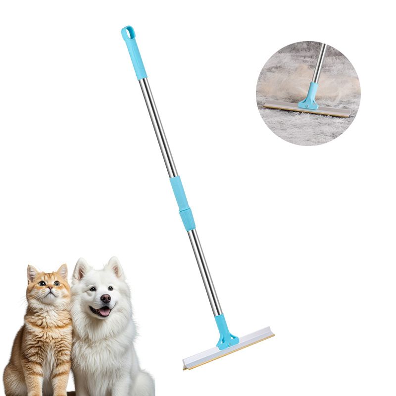 NAYSAYE Pet Hair Carpet Rake Cleaning Tool with Adjustable Handle for Deep Carpet Rug And Floor Hair Removal, Light Blue, 17.72"*5.91"*2.36"