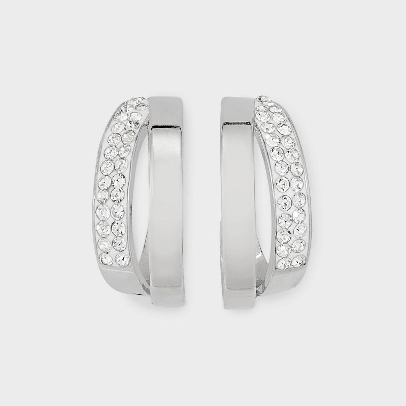 Brass Cross over Crystal Polished Hoop Earrings - A New Day™ Silver: Sterling, Nickel-Free, Simulated Stone