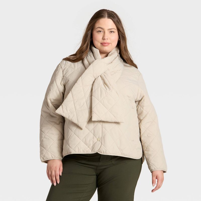 Women's Quilted Scarf Jacket - A New Day™ Cream 2X