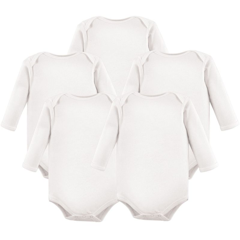 Hudson Baby Cotton Long-Sleeve Bodysuits 5pk, White, 0-3 Months