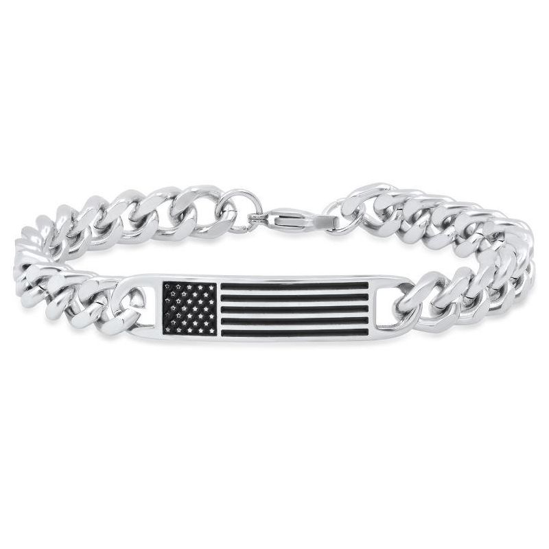 Steeltime Men's two tone black ip and stainless steel american flag id bracelet