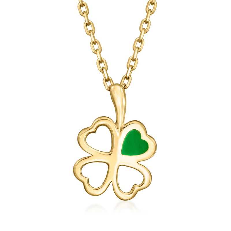 Ross-Simons Italian 14kt Yellow Gold Shamrock Pendant Necklace With Green Enamel Size 16