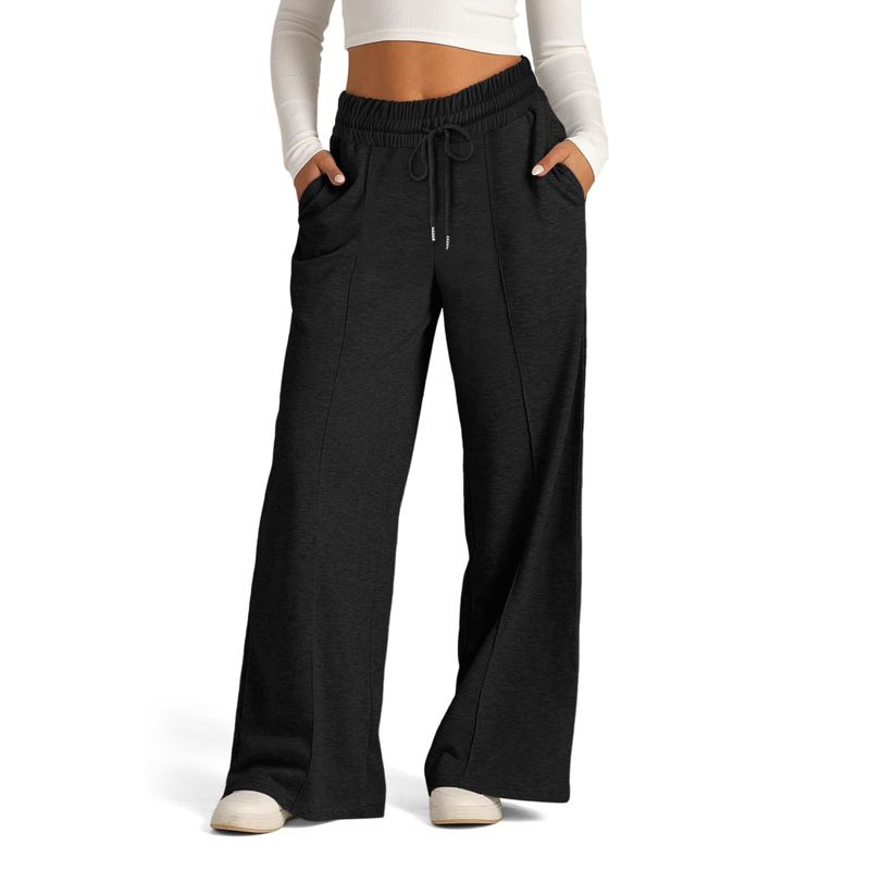 Coolmee Womens Sweatpants Wide Leg High Waisted Baggy Pants Fashion Drawstring Athletic Joggers L Black