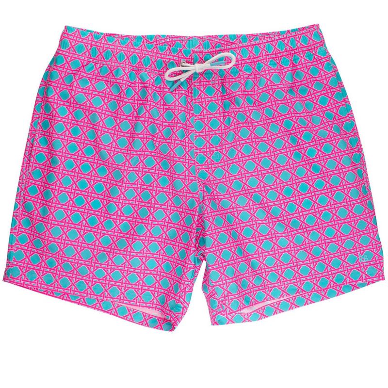 RuggedButts UPF50+ Men's Stretch Swim Trunks - Neon Sorbet Cane, Men's M