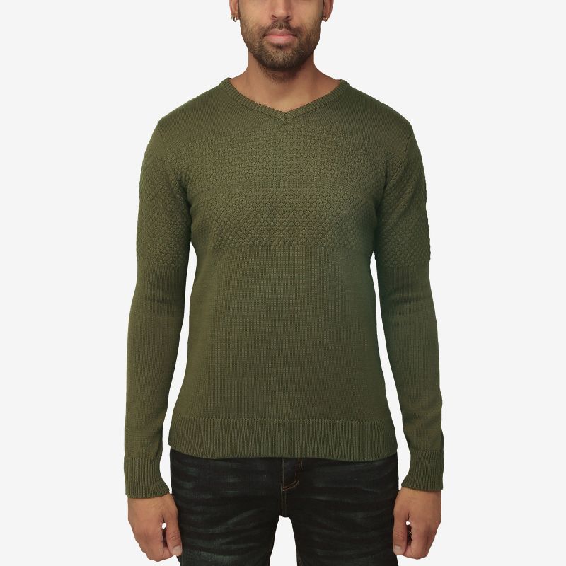X RAY Men's Slim Fit Pullover V-Neck Sweater, Sweater for Men Fall Winter in OLIVE Size Small
