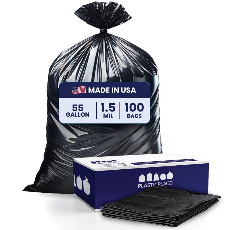 Plasticplace 55 Gallon Rubbermaid Compatible Trash Bags, Black (100 Count)