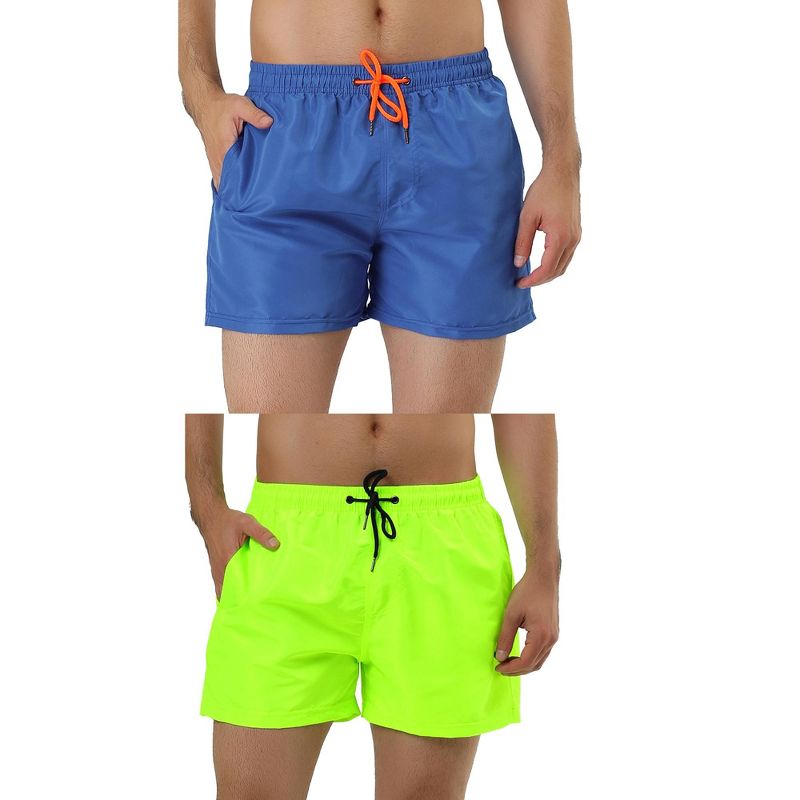 Lars Amadeus Men's Summer Cool Drawstring Waist Solid Swimsuit Board Shorts 2 Packs Light Green/Royal Blue 36