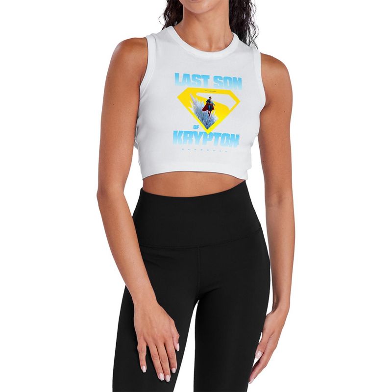 Women's Superman 2025 Last Son of Krypton Sleeveless Crop Top Tank, White, Large