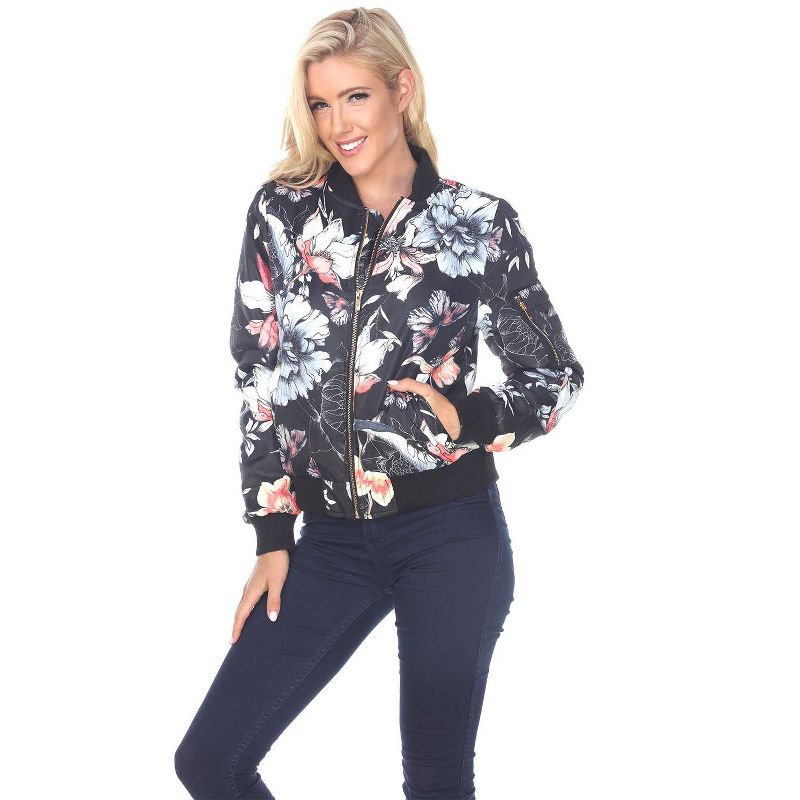 Women's Floral Bomber Jacket Black Large - White Mark