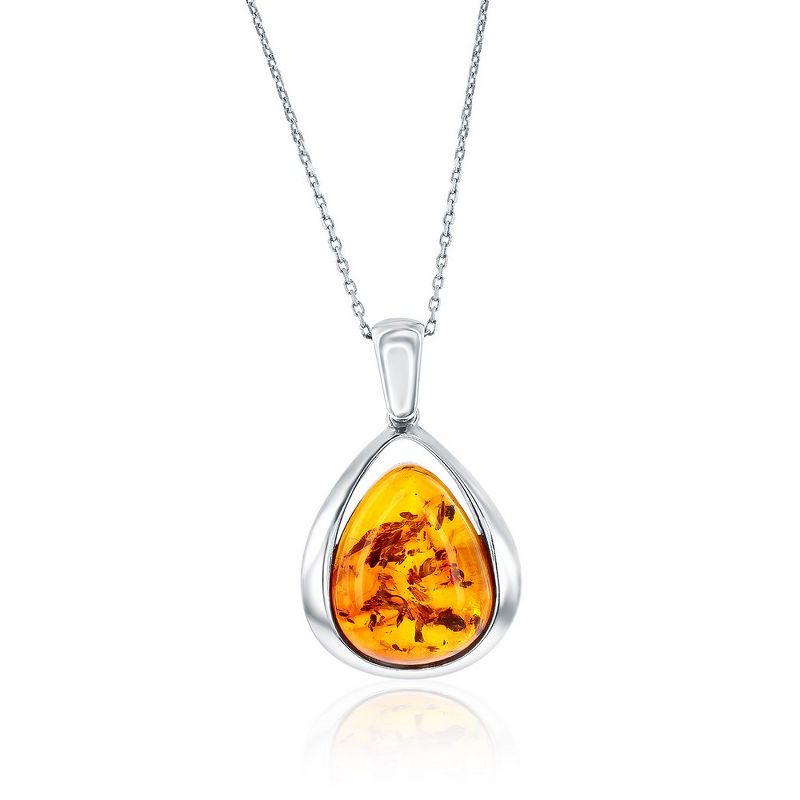 Simona Sterling Silver, Pearshaped Amber 18" Pendant Necklace - Brown