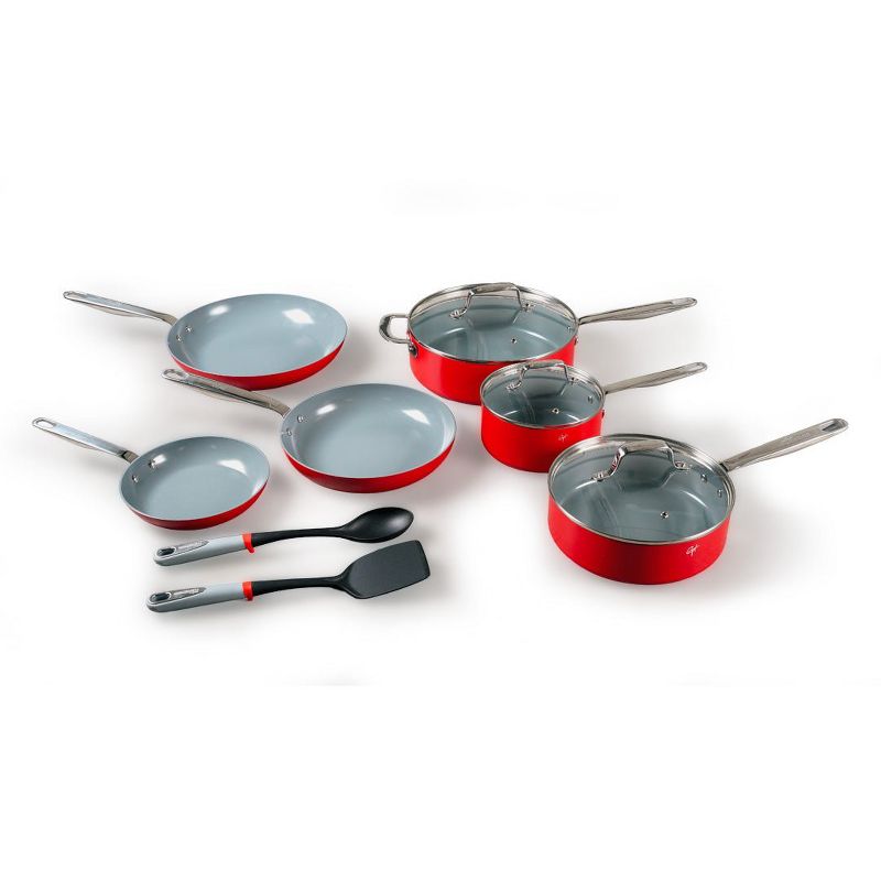 Guy Fieri's Flavortown 11-Piece Ceramic Cookware Set, Nonstick Pots and Pans for Cooking, Made without PFAS PTFE PFOA, Oven Safe, Dishwasher Safe