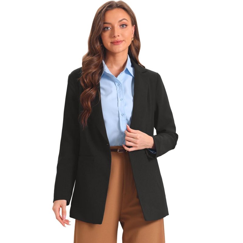 Allegra K Women's Notched Lapel Long Sleeve Solid Padded Shoulder Blazer Medium Black