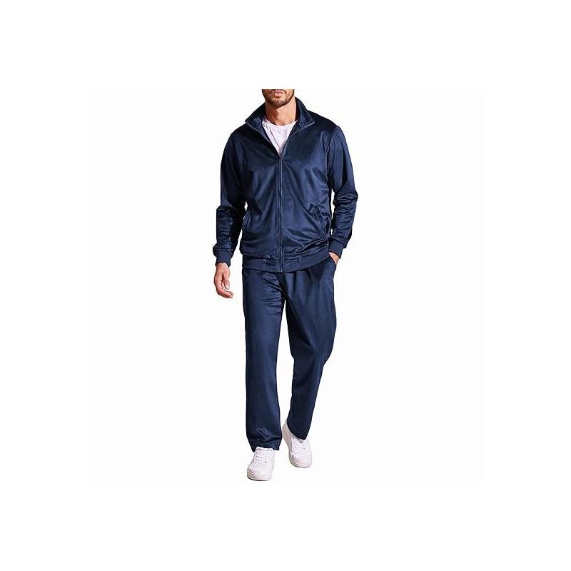 COOFANDY Mens 2 Piece Velour Tracksuit Full Zip Jackets Pants Velvet Jogging Suits Sweatsuit Set Navy Blue S