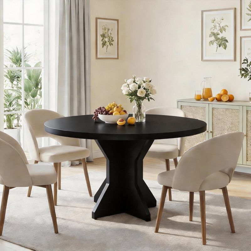 Round Dining Table, 47" Kitchen Table for 4-6 People, Circle Tables with Sturdy Pedestal Base, Space Saving Dinning Room Furniture for Living Room