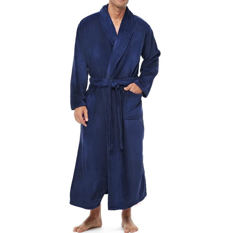ADR Long Mens Robe Full Length Big and Tall Bathrobe for Men, Mens Bath Robes Navy Blue Large