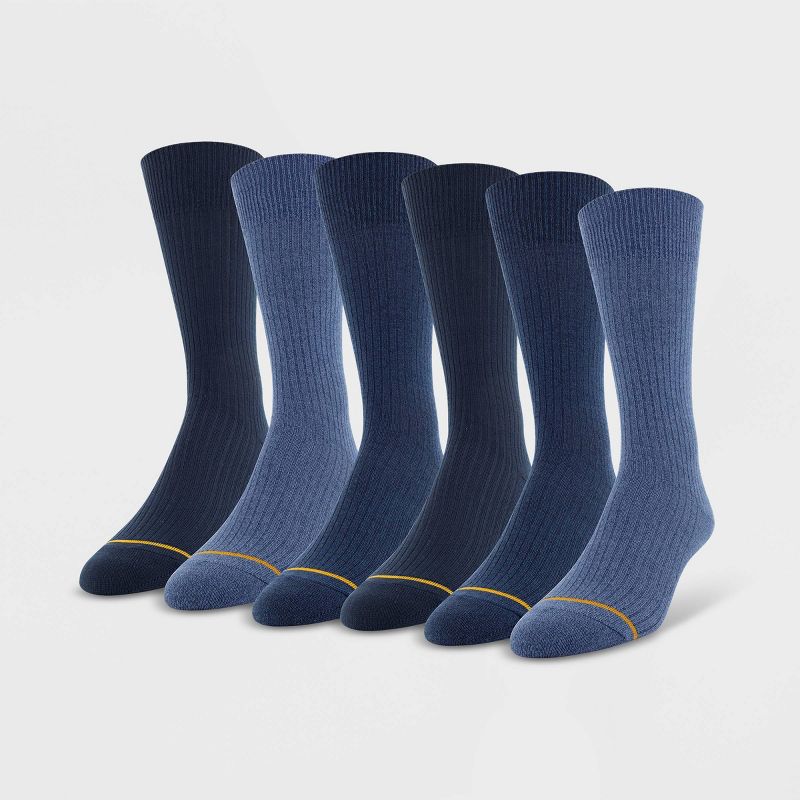 Signature Gold by GOLDTOE Men's Repreve All Season Rib Crew Socks 6pk - Denim Blue 6-12.5