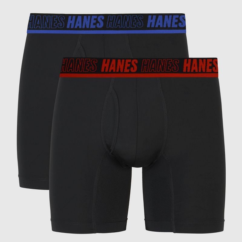 Hanes Moves Premium Men's Anti-Chafe X-Temp Boxer Briefs 2pk - Black XL: Moisture Wicking, 4-Way Stretch, Breathable Mesh