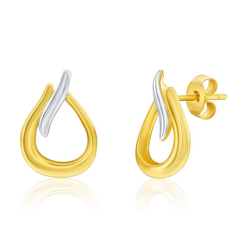 Bella Silver Sterling Silver, Polished Pearshaped Earrings - Two-Tone - Gold