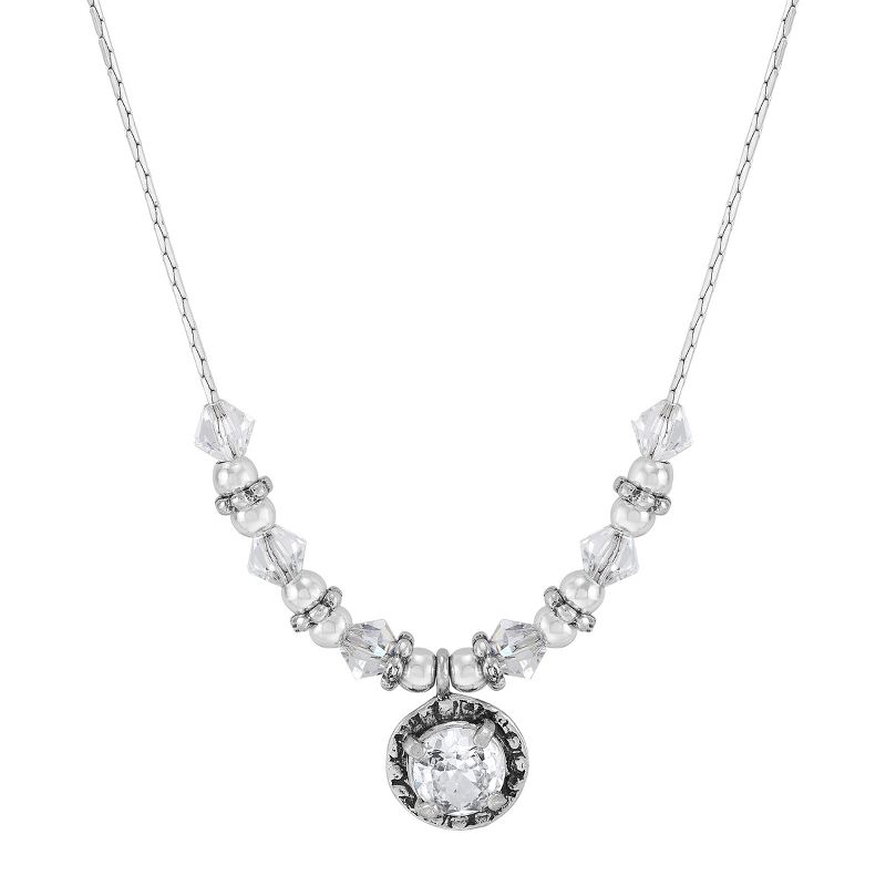 Silpada 'Snow Queen' Sterling Silver White Cubic Zirconia and Crystal Pendant Necklace, 16" + 2"