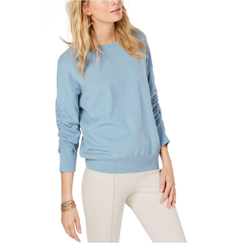 I.N.C International Concepts Womens Ruched-Sleeve Knit Sweater, blue, Large