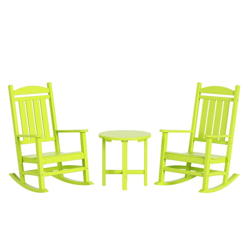 WestinTrends 3 Piece Outdoor Porch Rocking Chairs with Round Side Table Set, Lime Green