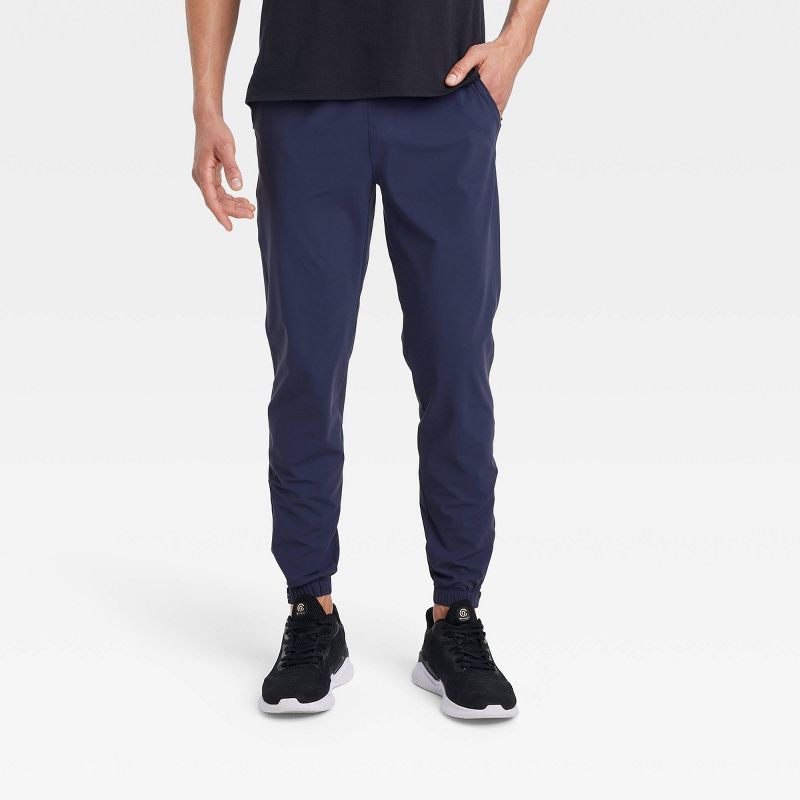 Men's Lightweight Tricot Jogger Pants - All In Motion™ Navy Blue M: Nylon-Spandex Blend, Zippered Pocket, Pull-On Waistband