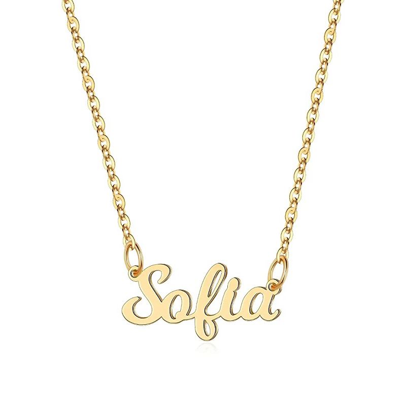 Turandoss Sofia Custom Name Necklace, Personalized 18K Gold Penant Necklace for Women, Gold Jewelry for Women, Christmas Gifts for Women, 16+2In