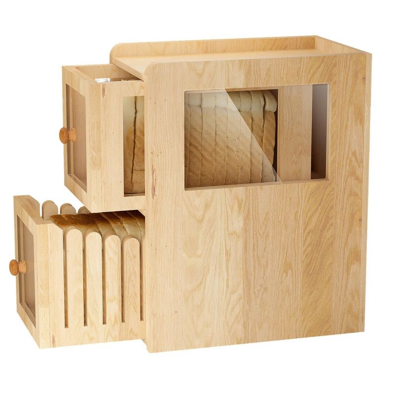 MOEPISY Wooden Bread Box with Drawer, Kitchen Countertop Storage with Homemade Bread Slicer