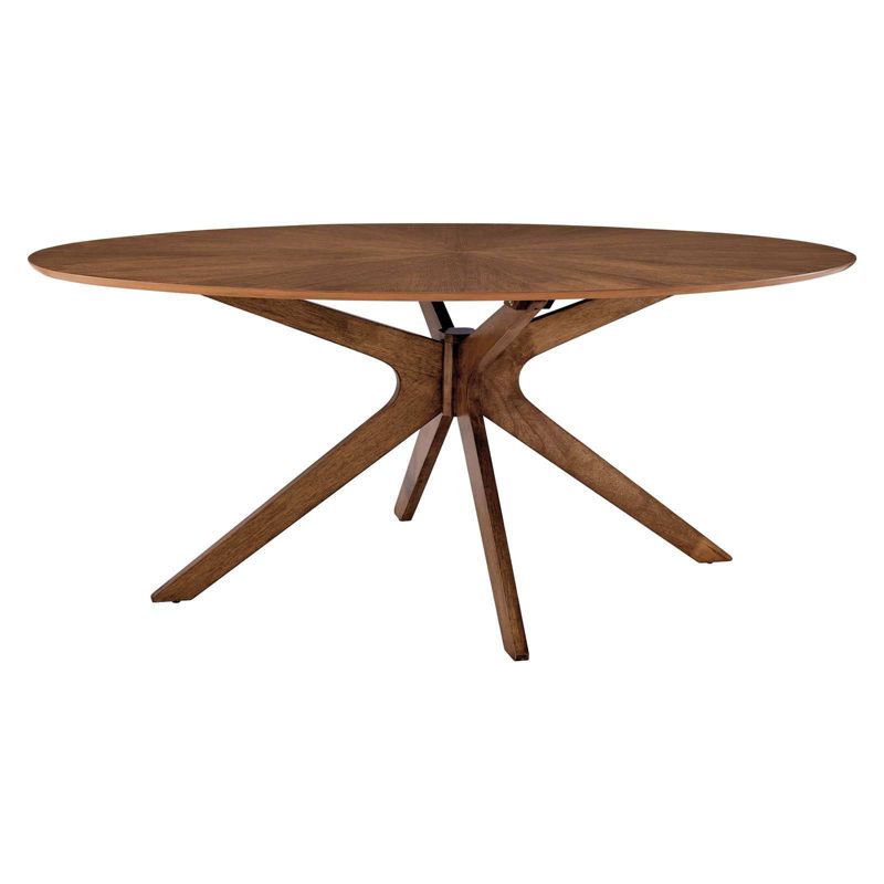 71" Crossroads Oval Wood Dining Table Walnut - Modway: Seats 8, Pedestal Base, Kitchen Furniture