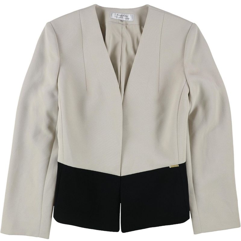 Tahari Womens Colorblock Blazer Jacket, beige, 8