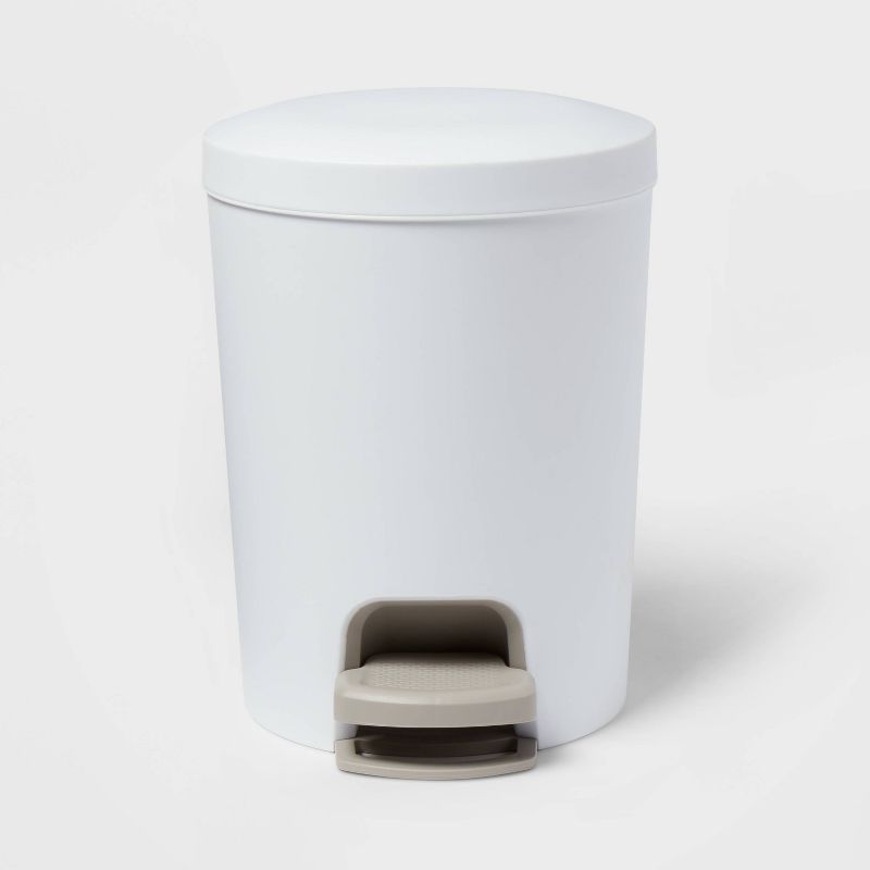 1.6gal Round Step Trash Can - Brightroom™: Compact Pedal-Operated Lid, Small Bathroom Bin, Textured White Finish