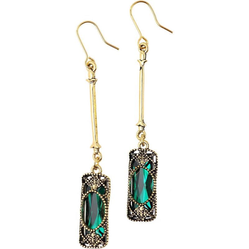 Vintage Green Stone Dangle Earrings: Victorian Style with Created Emerald