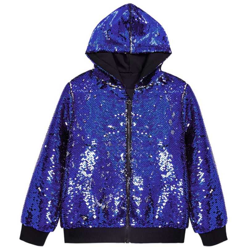Lars Amadeus Men's Long Sleeves Zip Up Sparkle Metallic Sequins Hoodie Jackets Medium Blue