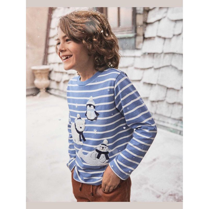 Gymboree Boys Long Sleeve Striped Embroidered Polar Animals Top - First Frost Blue 8