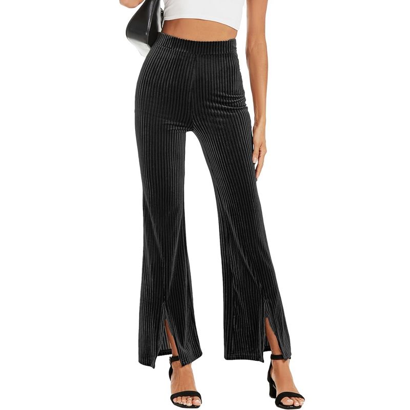 Clearlove Women Velvet High Waisted Wide Leg Palazzo Pants Long Trousers - Black,Small