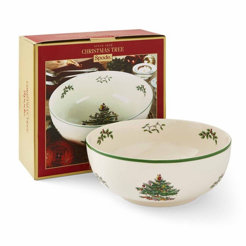 Portmeirion Spode Christmas Tree Serving Bowl - 9-Inch Serving Bowl for serving Pasta, Salad, Fruit, Side Dishes, Earthenware - Dishwasher Safe
