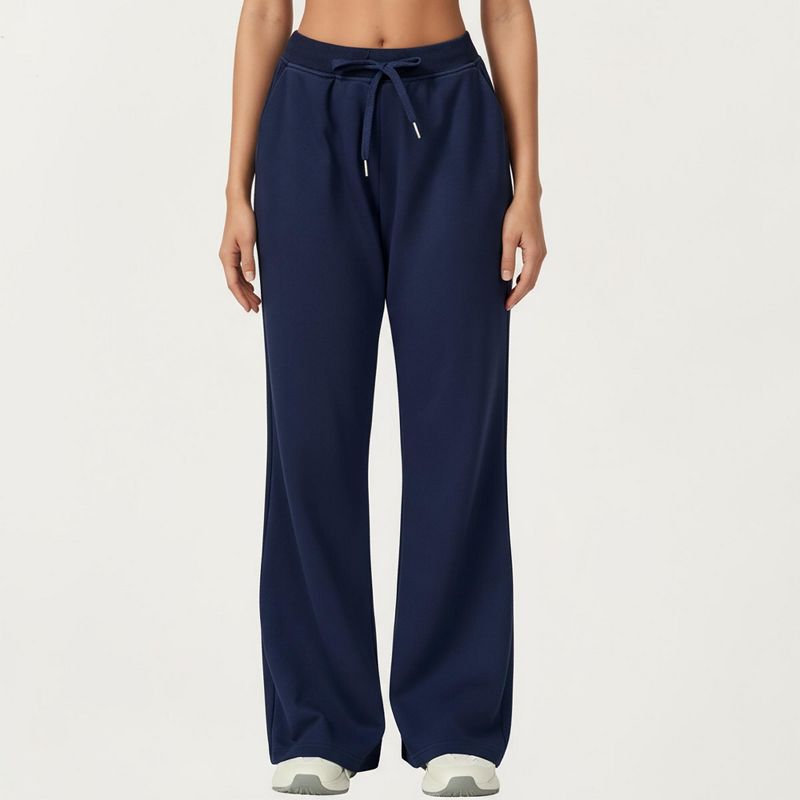 Anna-Kaci Active Women's Wide Leg High Waist Drawstring Pants with Relaxed Fit and Soft Stretch Fabric - Medium, Navy