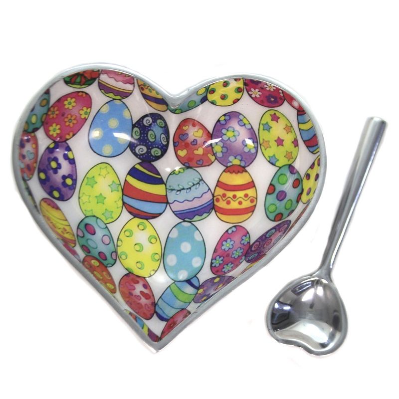 4.75 In Happy Metal Heart W/Spoon Dish Party Salsa Dips Candy Dishes