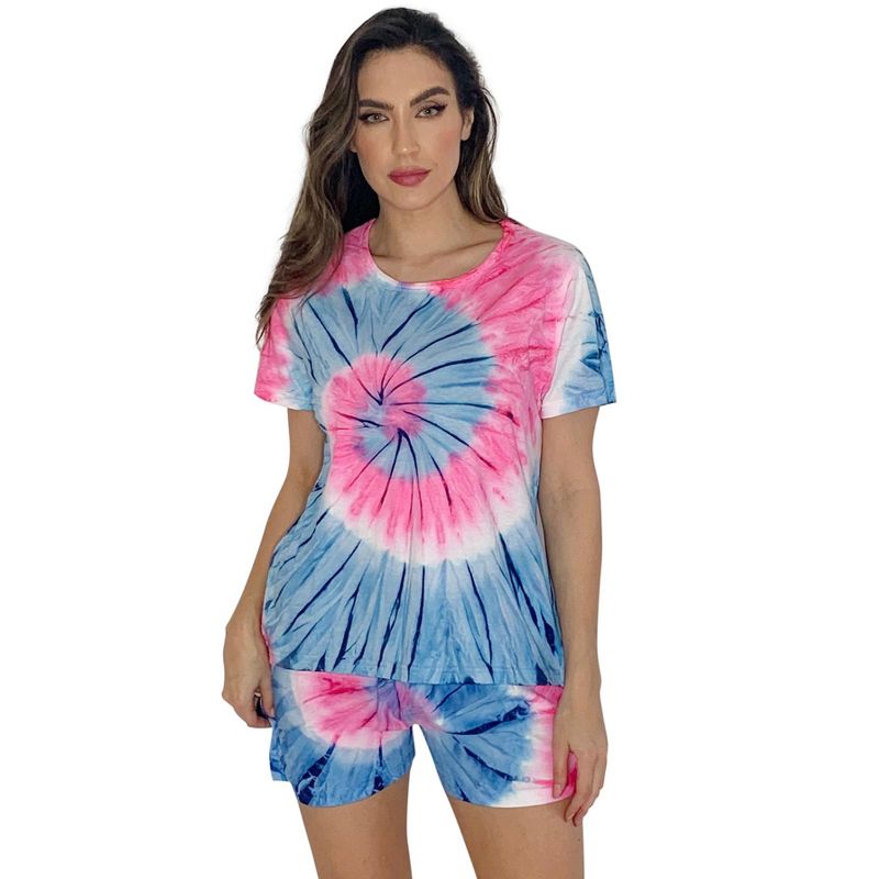 Just Love Womens Tie Dye Rainbow Shorts Set Vibrant, Comfy Short Sleeve Sleepwear